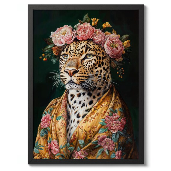 Leopard Vintage Illustration Print Nature Animal Poster Wall Art Decor Gift