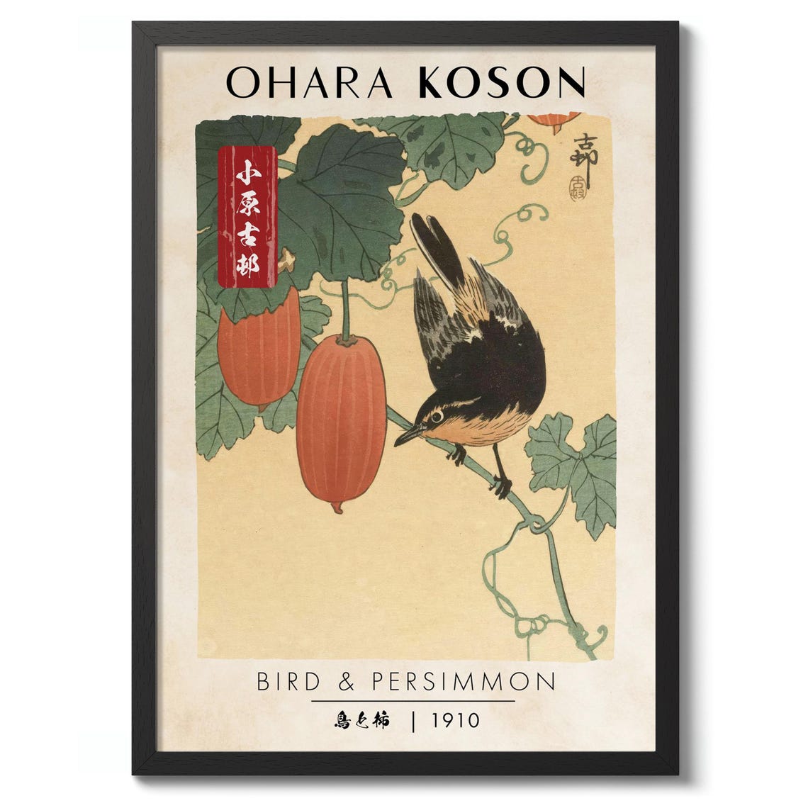 Ohara Koson Bird and Persimmon 1910 Japanese Woodblock Art Print