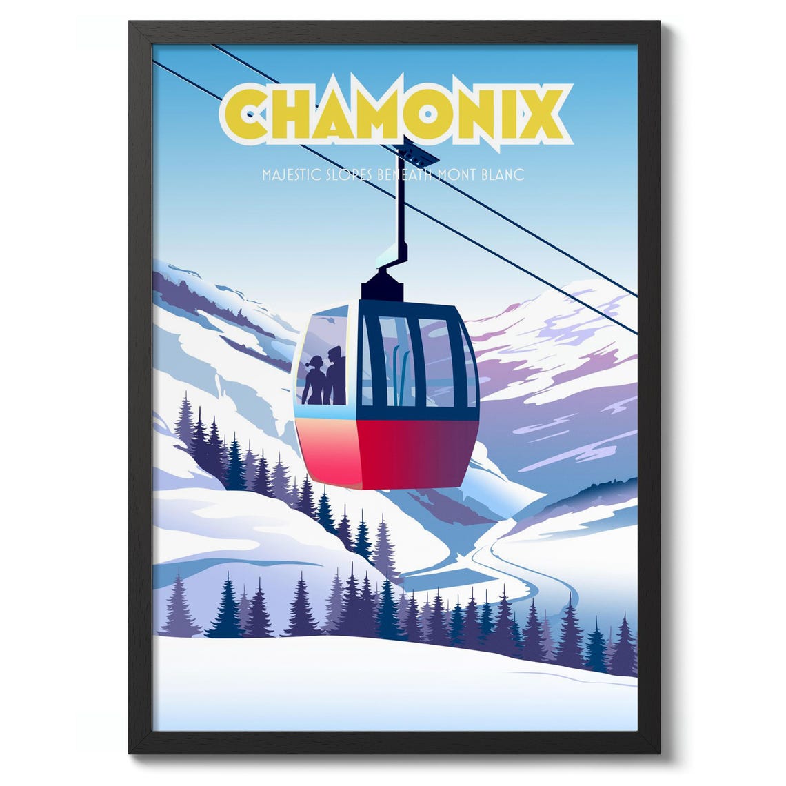 Chamonix Gondola Cable Car Above Snowy Mont Blanc Slopes Poster