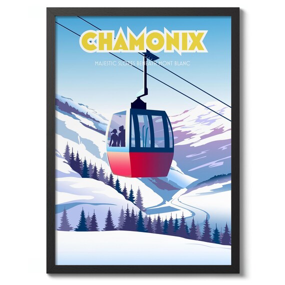 Chamonix Gondola Cable Car Above Snowy Mont Blanc Slopes Poster