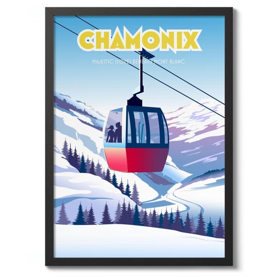 Chamonix Graphic Modern Print Ski Mountain Poster Wall Art Decor Travel Gift
