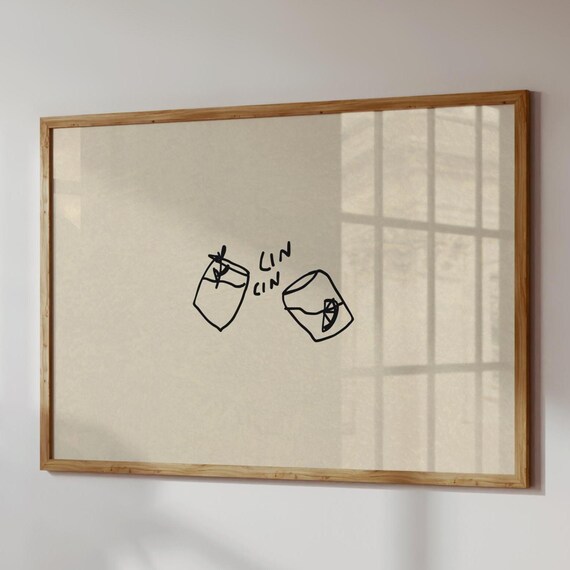 Cin Cocktail Print, Minimalist Bar Cart Art