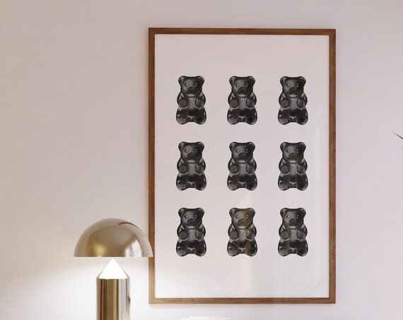 Black Gummy Bears Grid Nine Candy Pop Art Minimalist Modern Wall Art
