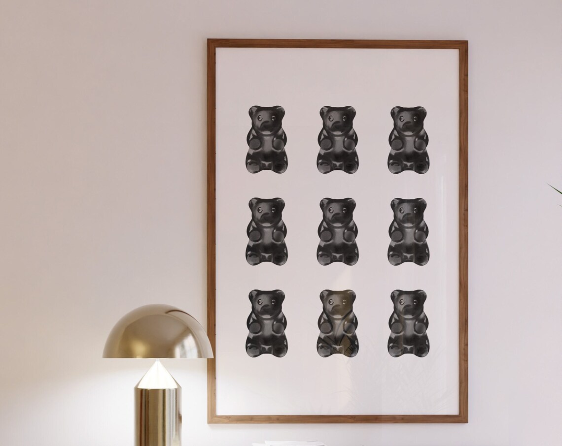 Black Gummy Bears Grid Nine Candy Pop Art Minimalist Modern Wall Art