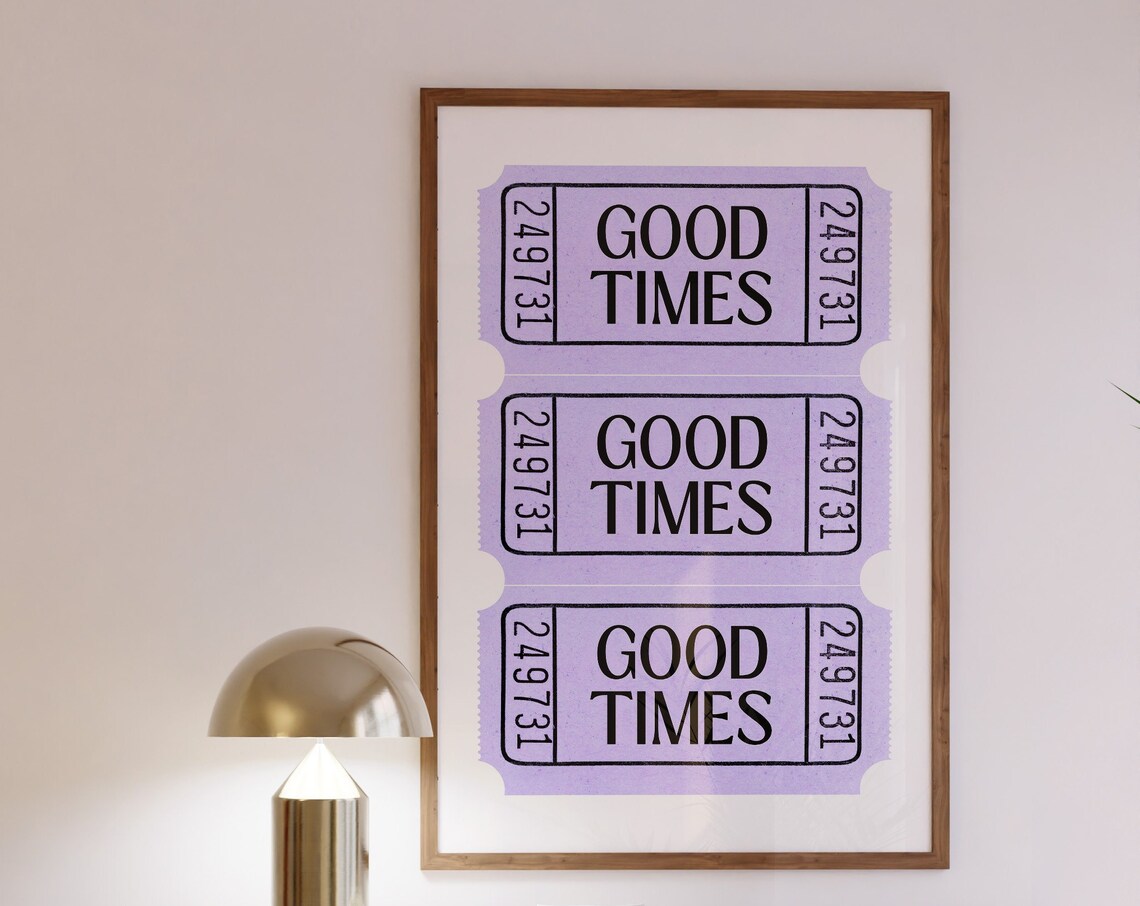 Lilac Good Times Retro Ticket Trio Preppy Aesthetic Wall Poster
