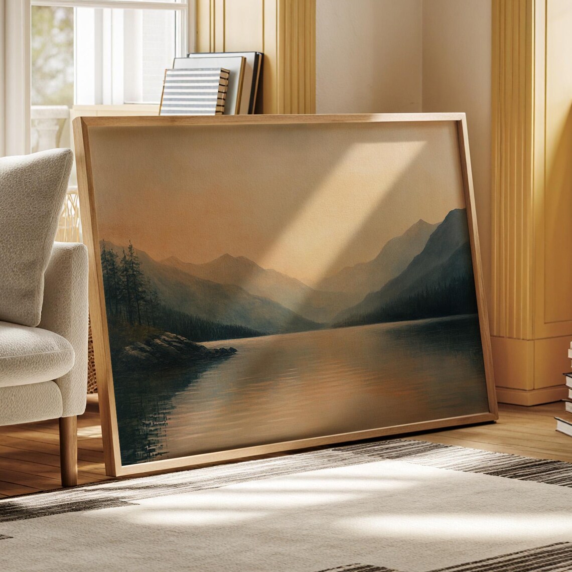 Sunset Mountain Lake, Minimal Nature Landscape