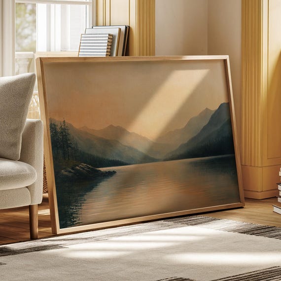Sunset Mountain Lake, Minimal Nature Landscape