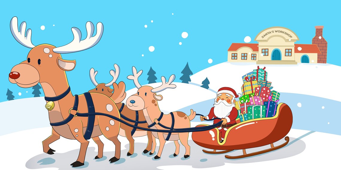 Jolly Santa Claus Sleigh Ride with Reindeer Christmas Poster