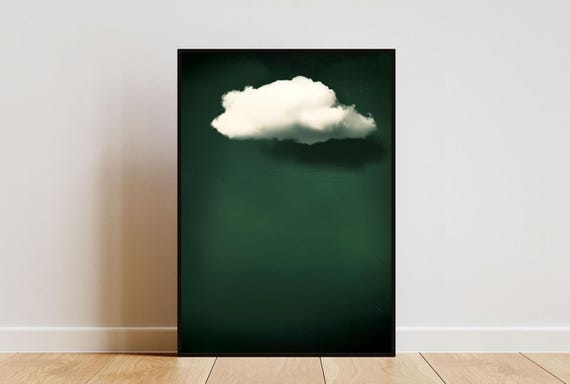 Vintage Green Cloud Poster Minimalist Wall Art Green Cloud Print Abstract Art Poster Cloud Wall Art Living Room Wall Art Cloud Print