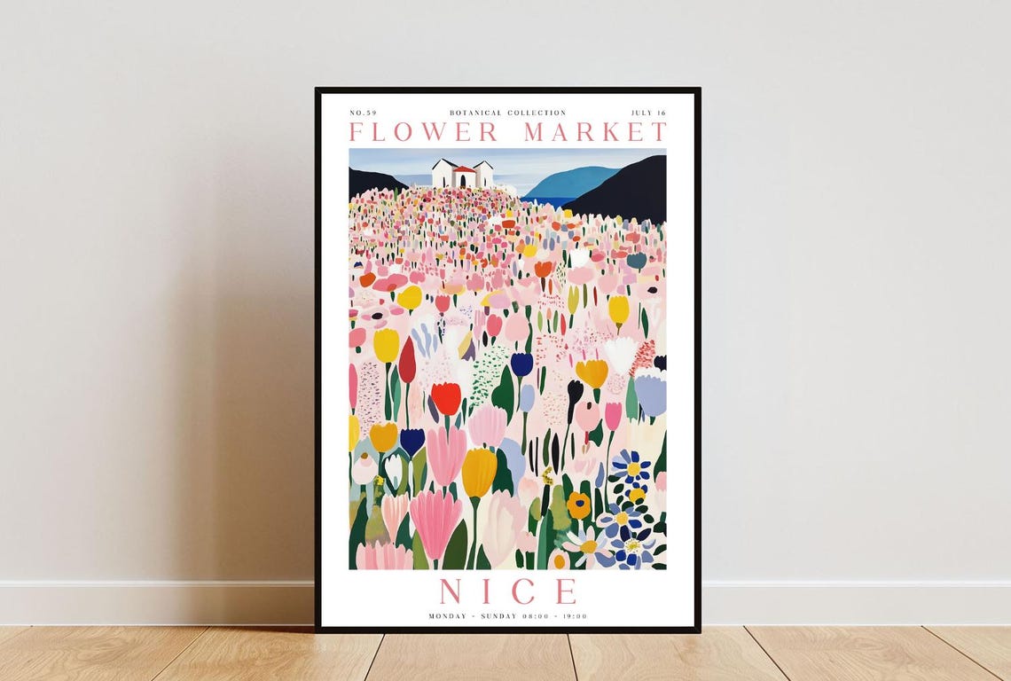 Nice Flower Market Pink Tulip Hillside Farmhouse Blooms Poster