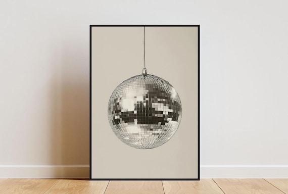 Silver Disco Ball Poster, Minimalist Music Decor