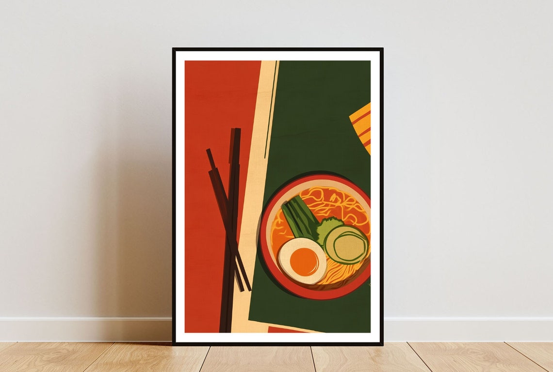 Retro Ramen Bowl Colorful Japanese Noodle Kitchen Art Poster