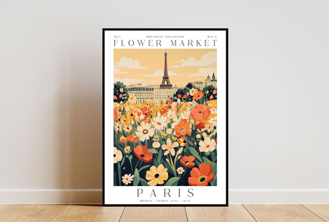Paris Flower Market Botanical Travel Poster