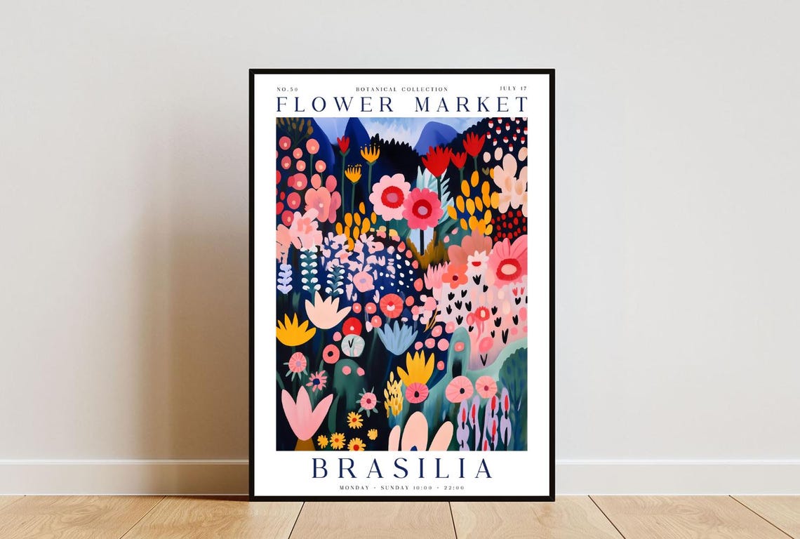 Brasilia Flower Market Poster Brasilia Poster Flower Market Print Flower Wall Art Botanical Poster Floral Wall Art Pink Flower Poster