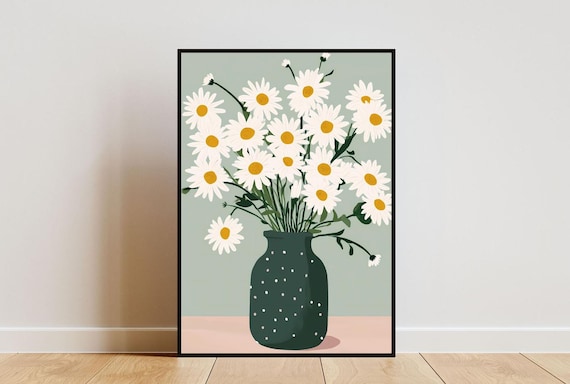Daisy Poster Daisy Print Botanical Print Flower Print Flower Poster Tropical Poster Boho Print Daisies Wall Art White Flower Poster