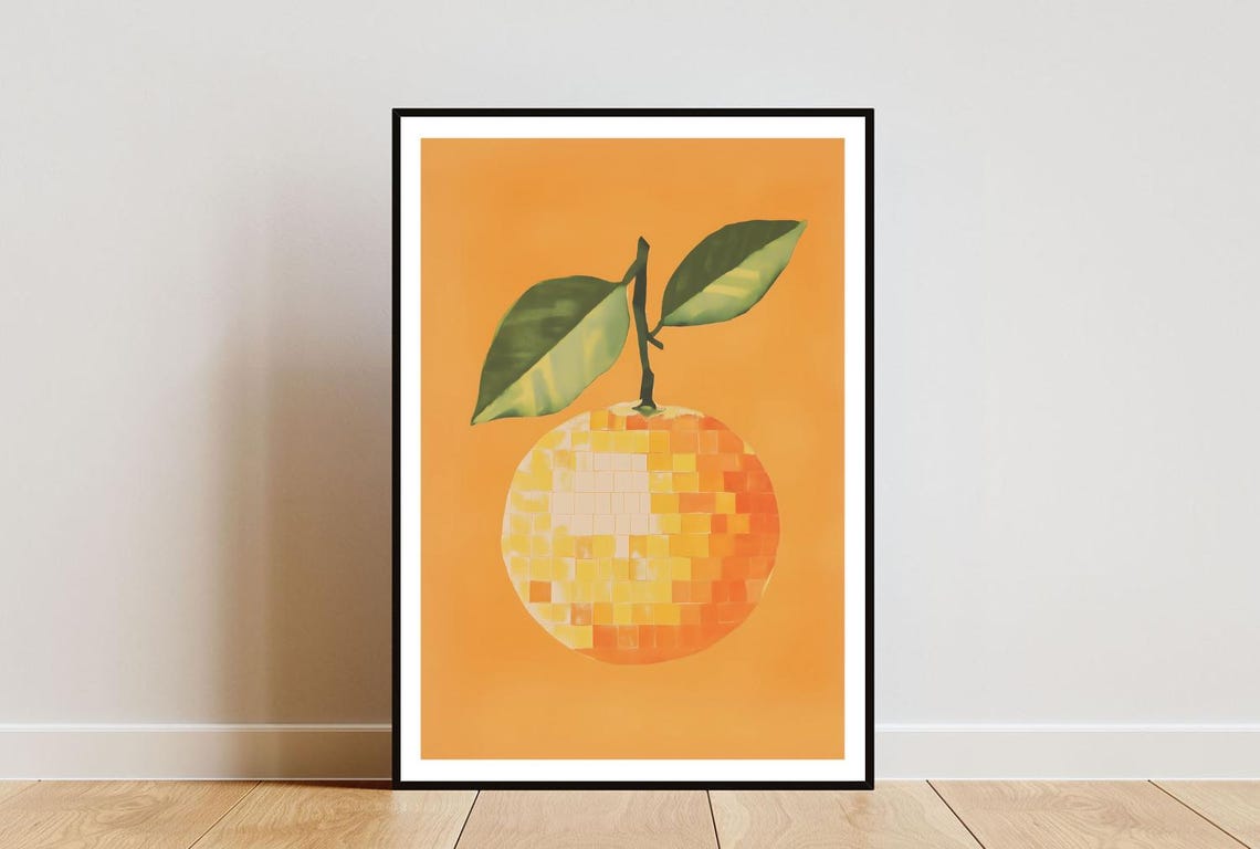 Sparkling Disco Ball Orange Fruit Mosaic Tile Kitchen Wall Poster