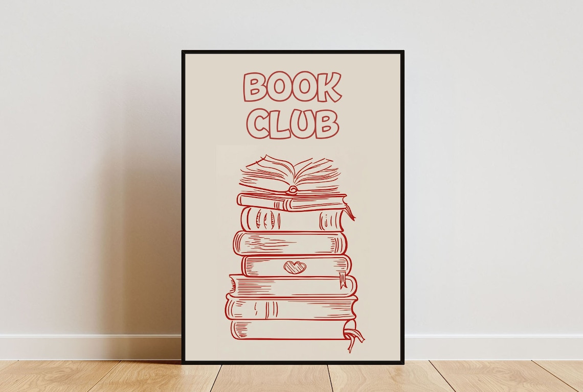 Book Club Poster Book Print Book Wall Art Book Art Poster Library Print Living Room Poster Vintage Wall Art Book Art Bookshelf Print