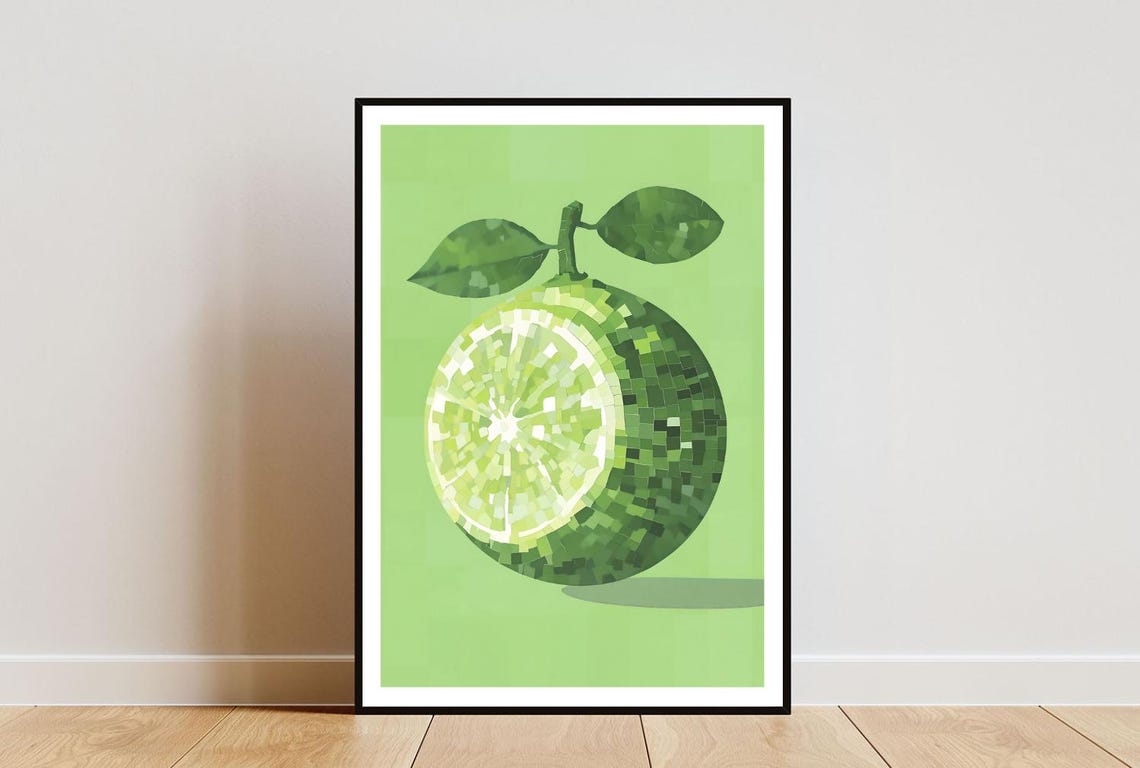 Disco Ball Lime Citrus Kitchen Art Print Groovy Green Wall Decor