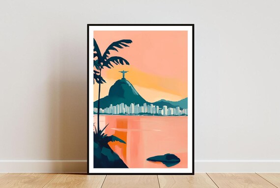 Rio de Janeiro Sunset Christ the Redeemer Cityscape Art Poster