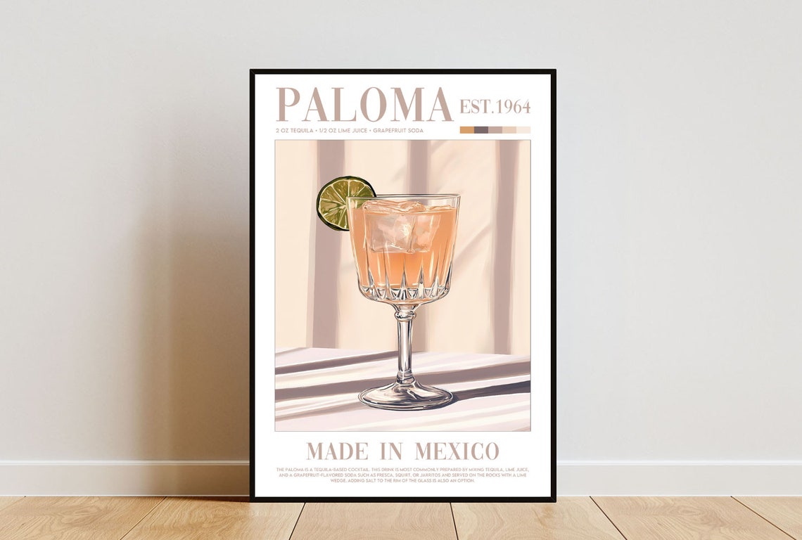 Paloma Cocktail Illustration Tequila Kitchen Bar Wall Decor Poster