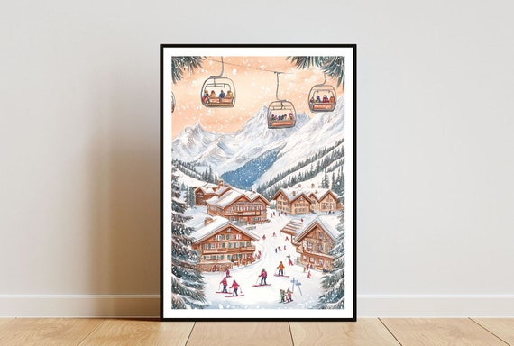 Switzerland Poster St Moritz Print Switzerland Wall Art Travel Poster Switzerland Print Switzerland Zermatt Ski Poster Pastel Art