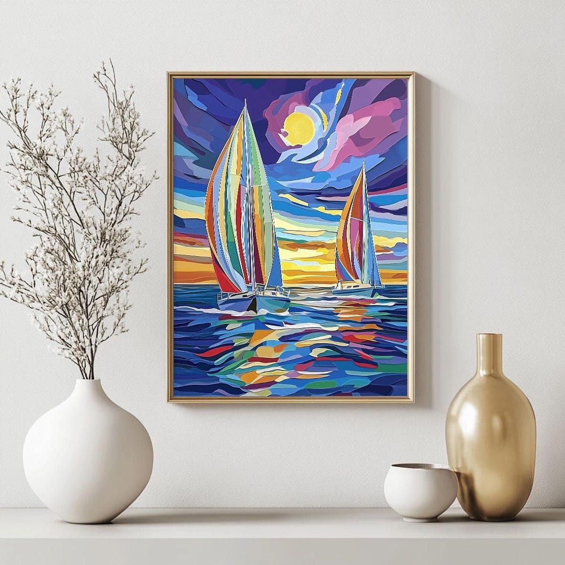 Colorful Sailboats Sunset Ocean Racing Sailing Seascape Wall Art - Image 2