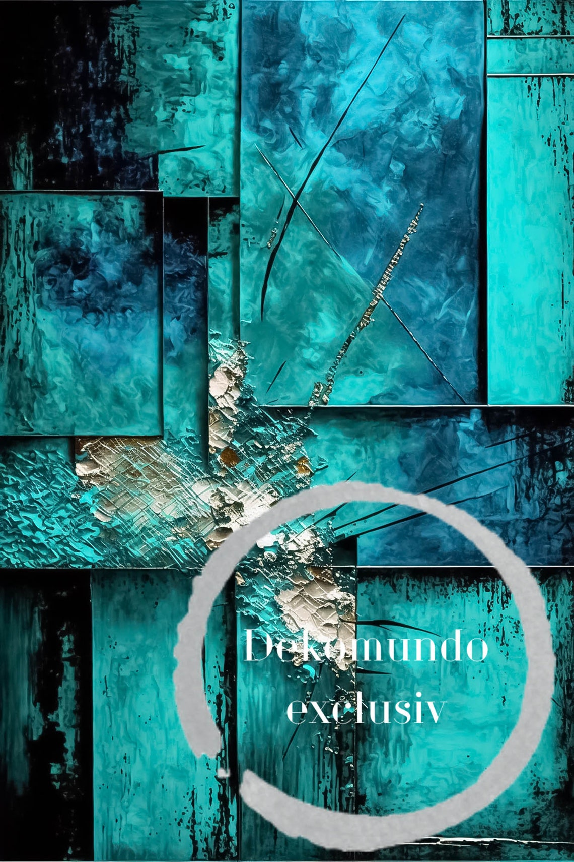 Turquoise Blue Geometric Abstract Panel Modern Canvas Wall Art - Image 4
