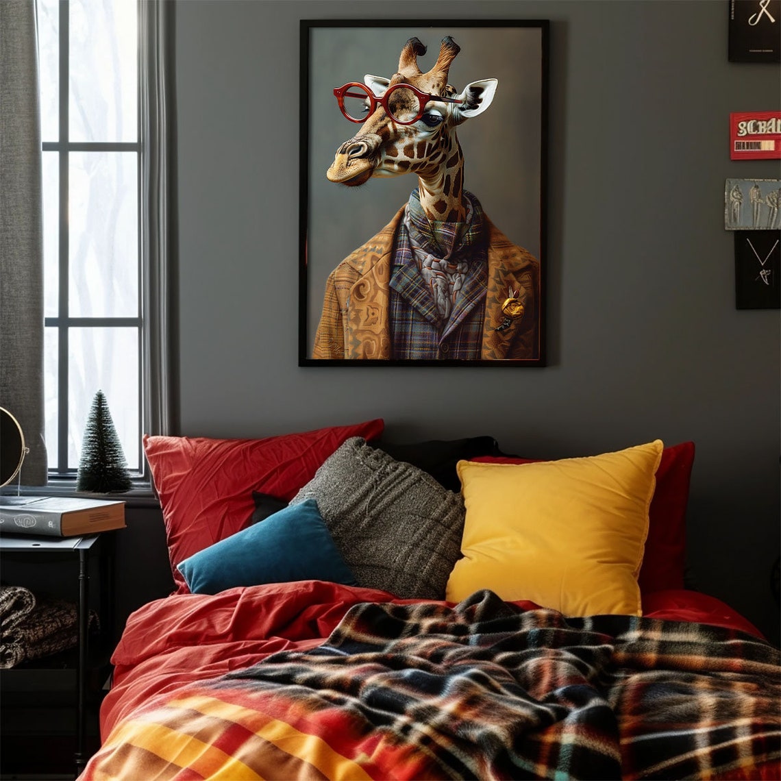 Giraffe In Plaid Blazer Red Glasses Dapper Studio Portrait Poster - Image 3
