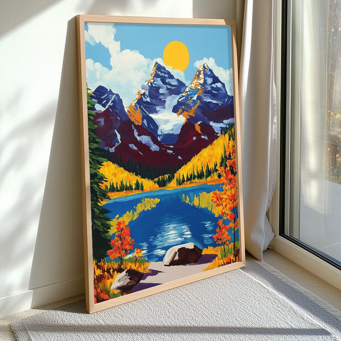 Sunny Mountain Lake Snow Peaks Alpine Scenic Landscape Wall Art - Image 3
