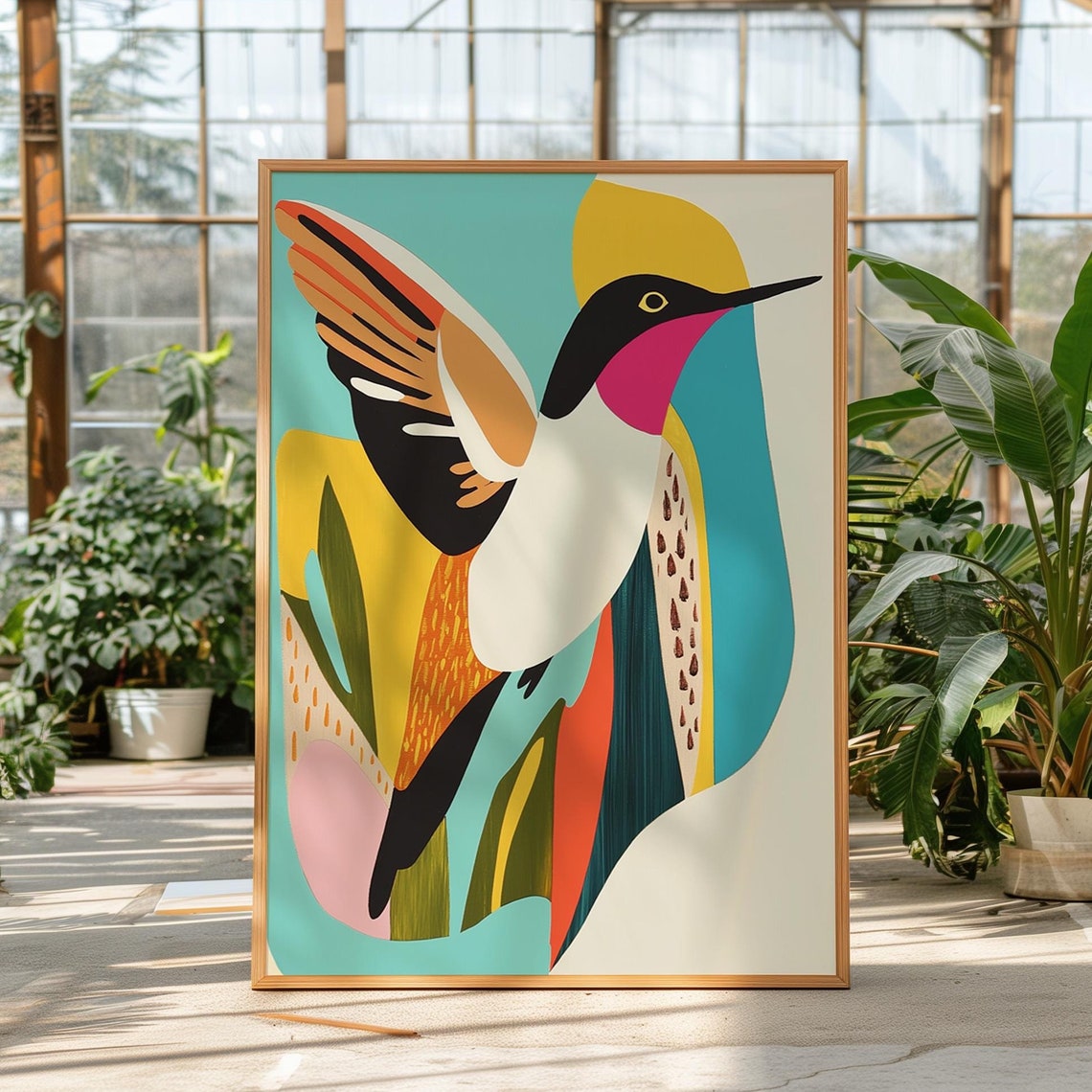 Colorful Abstract Hummingbird Mid Century Modern Boho Bird Art Poster - Image 4