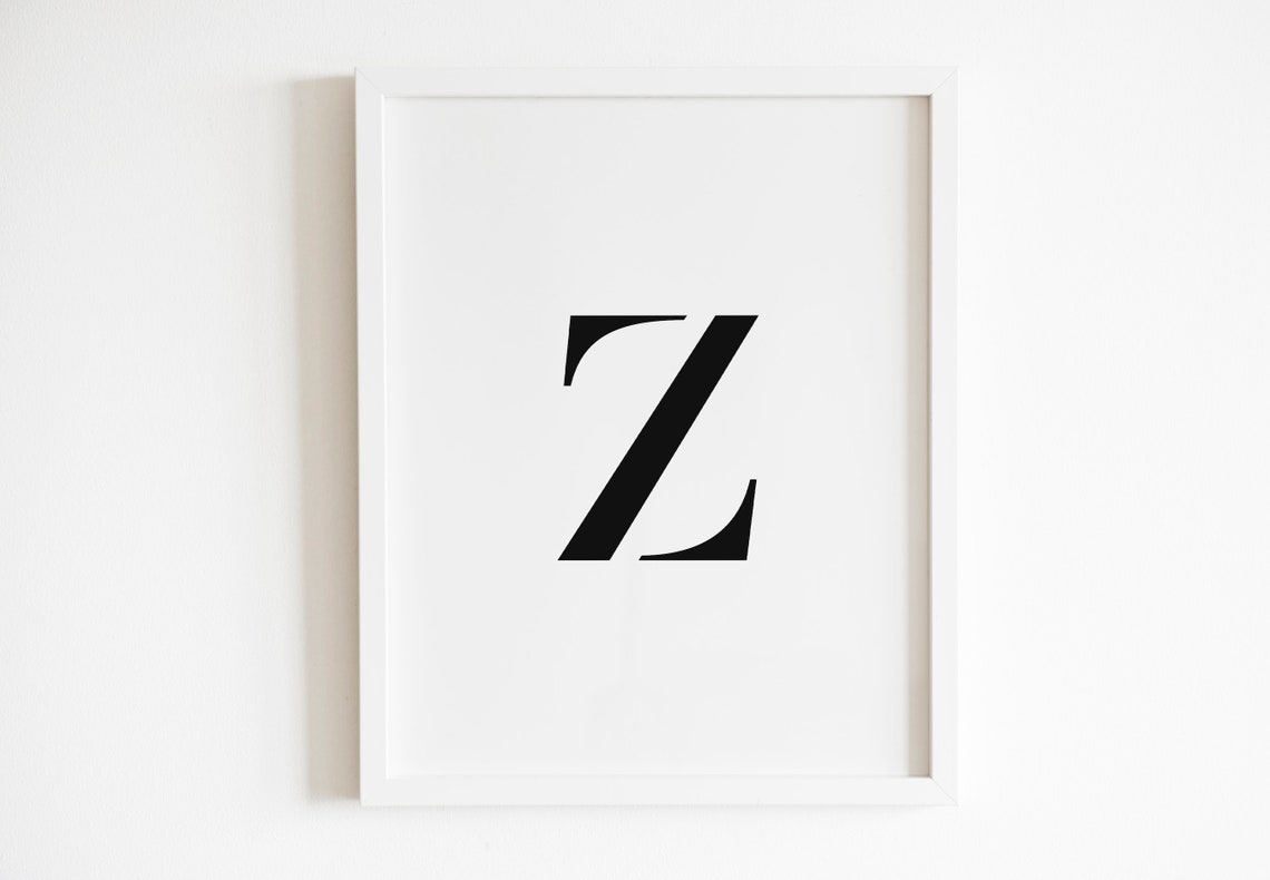 Elegant Black Serif Letter Z Monogram Initial Minimalist Wall Art