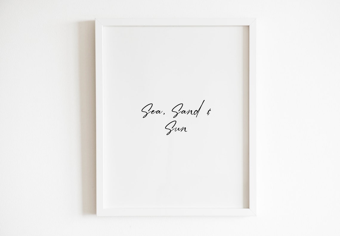 Sea Sand And Sun Script Typography Beach Coastal Decor Poster