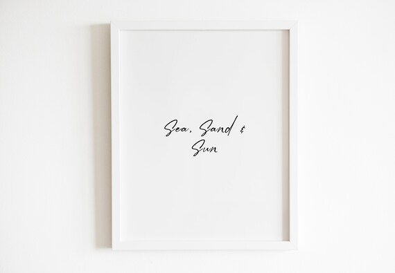 Sea Sand And Sun Script Typography Beach Coastal Decor Poster