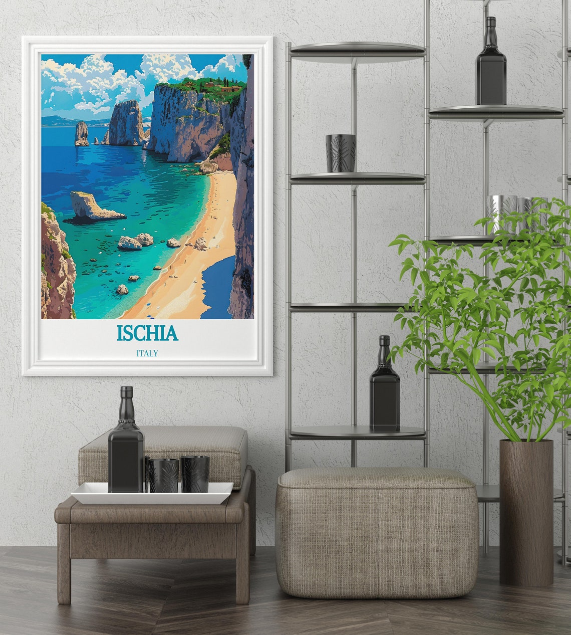 Ischia Italy Turquoise Coast Sea Cliffs Secluded Beach Travel Poster - Image 3