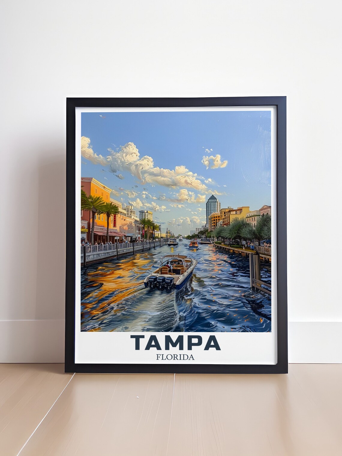Tampa Riverwalk Sunset Boat Downtown Florida Illustrated Poster - Image 4