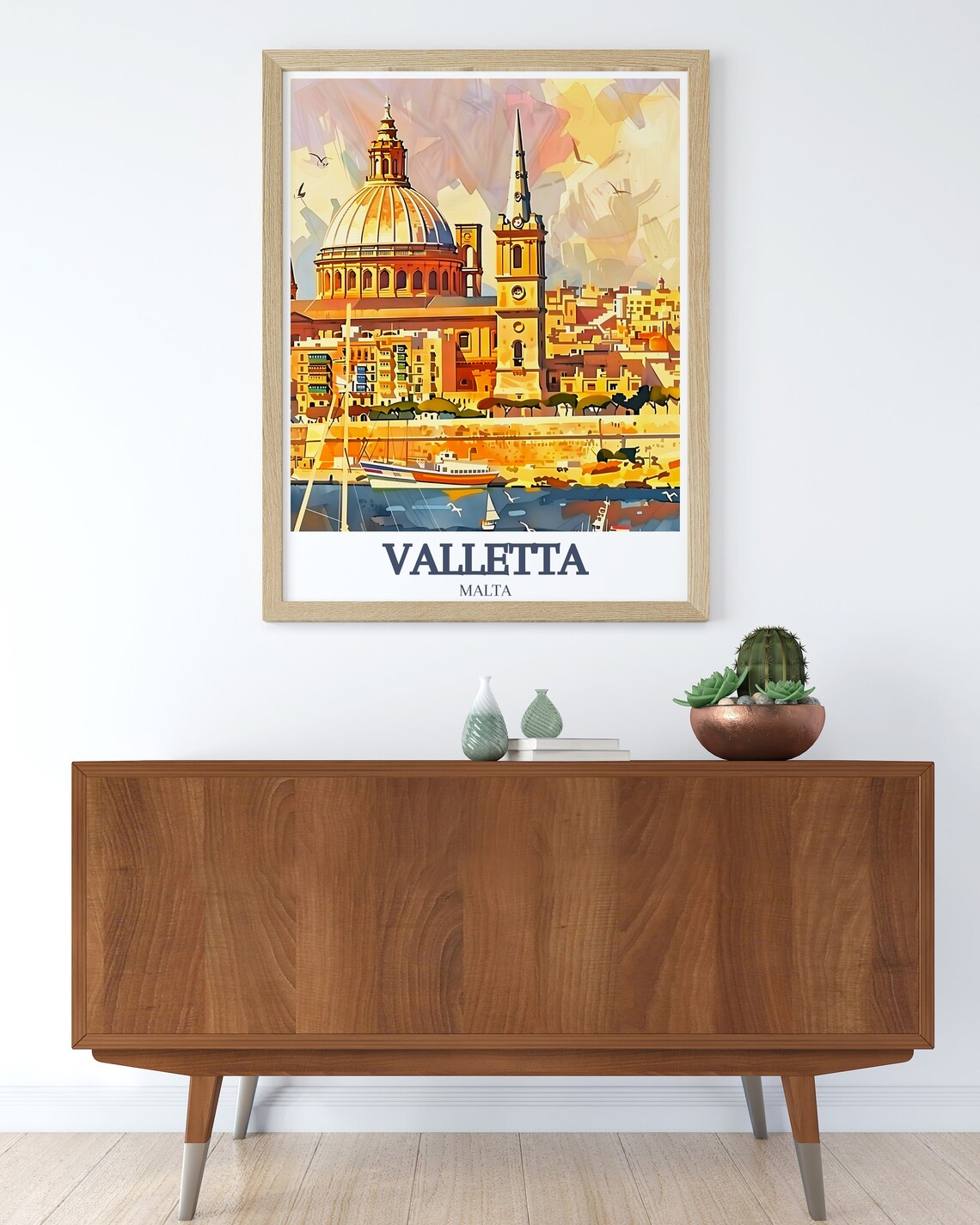 Valletta Malta Co Cathedral Dome Harbour Watercolor Art Poster - Image 3