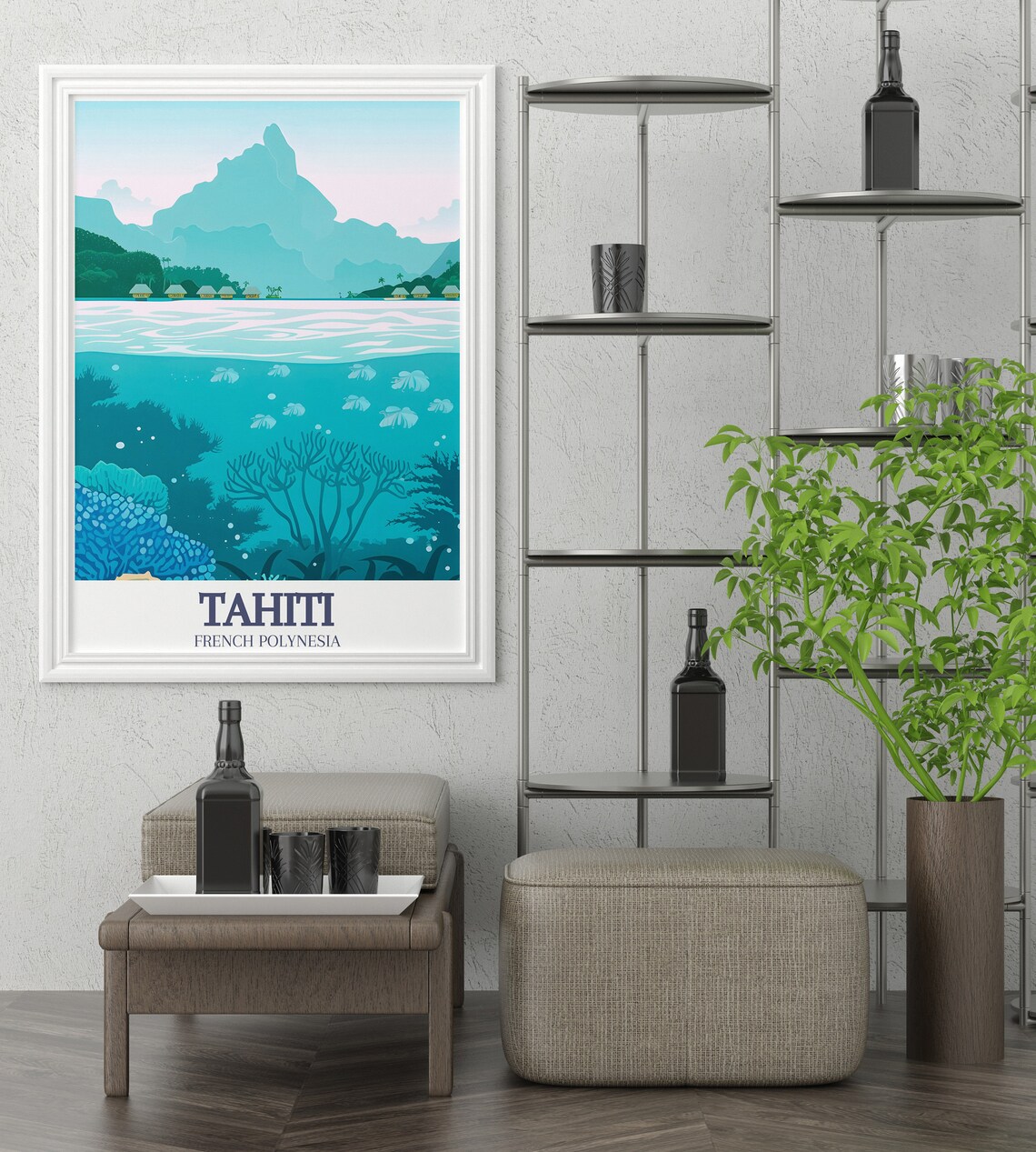 Tahiti Overwater Bungalows Underwater Coral Reef Scene Poster - Image 2