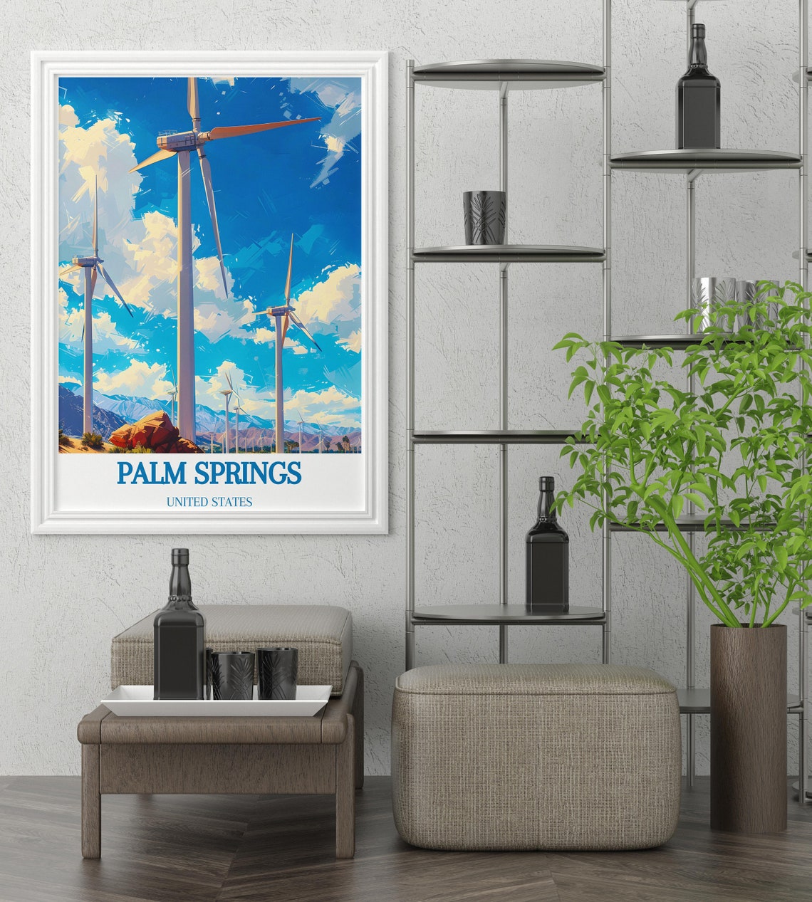 Palm Springs California Desert Wind Turbines Under Blue Sky Poster - Image 3