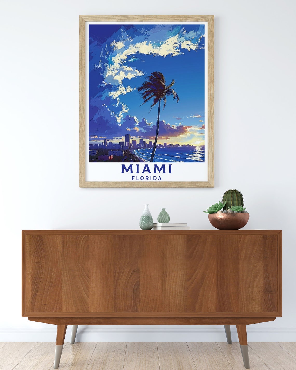 Miami Florida Tall Palm Tree Sunset Skyline Ocean View Poster - Image 3