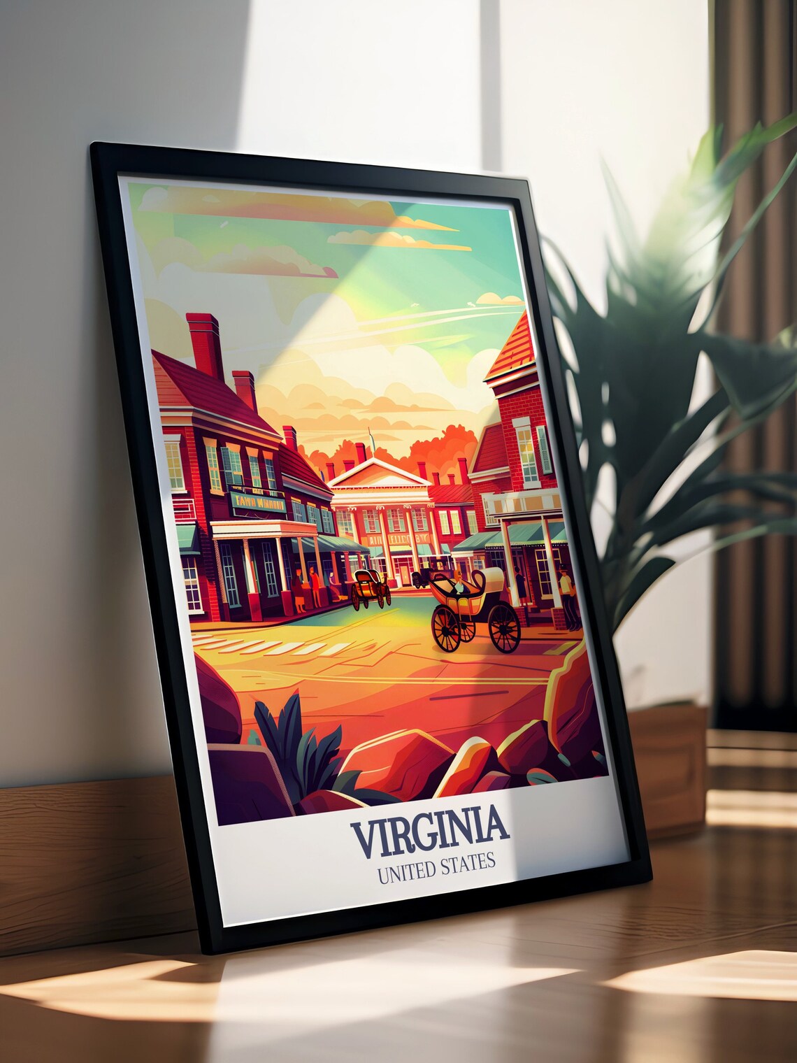 Virginia Colonial Street Horse Carriage Historic Town Scene Poster - Image 3