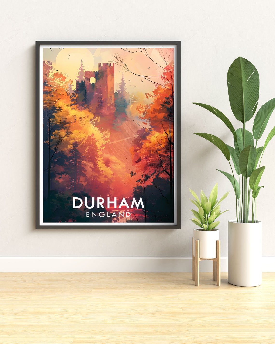 Durham England Autumn Sunset View of the Castle in the Forest Poster - Image 2