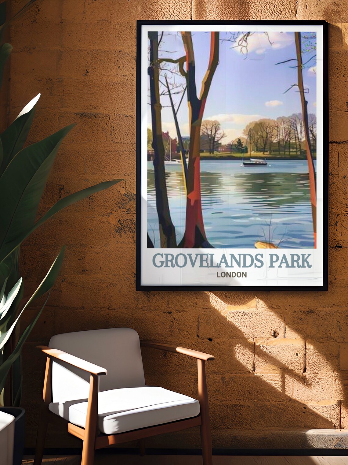 Grovelands Park London Lake View Through Trees With Boats Poster - Image 2