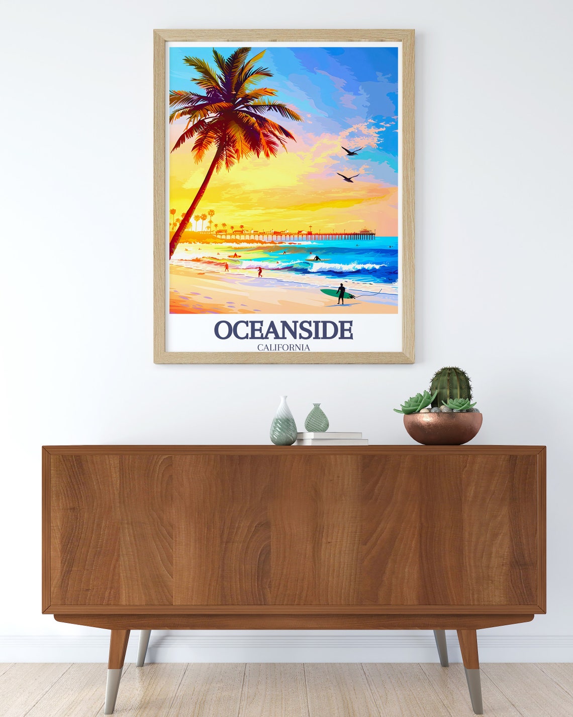 Oceanside Beach Surfers Pier Sunset Palm Tree California Poster - Image 2