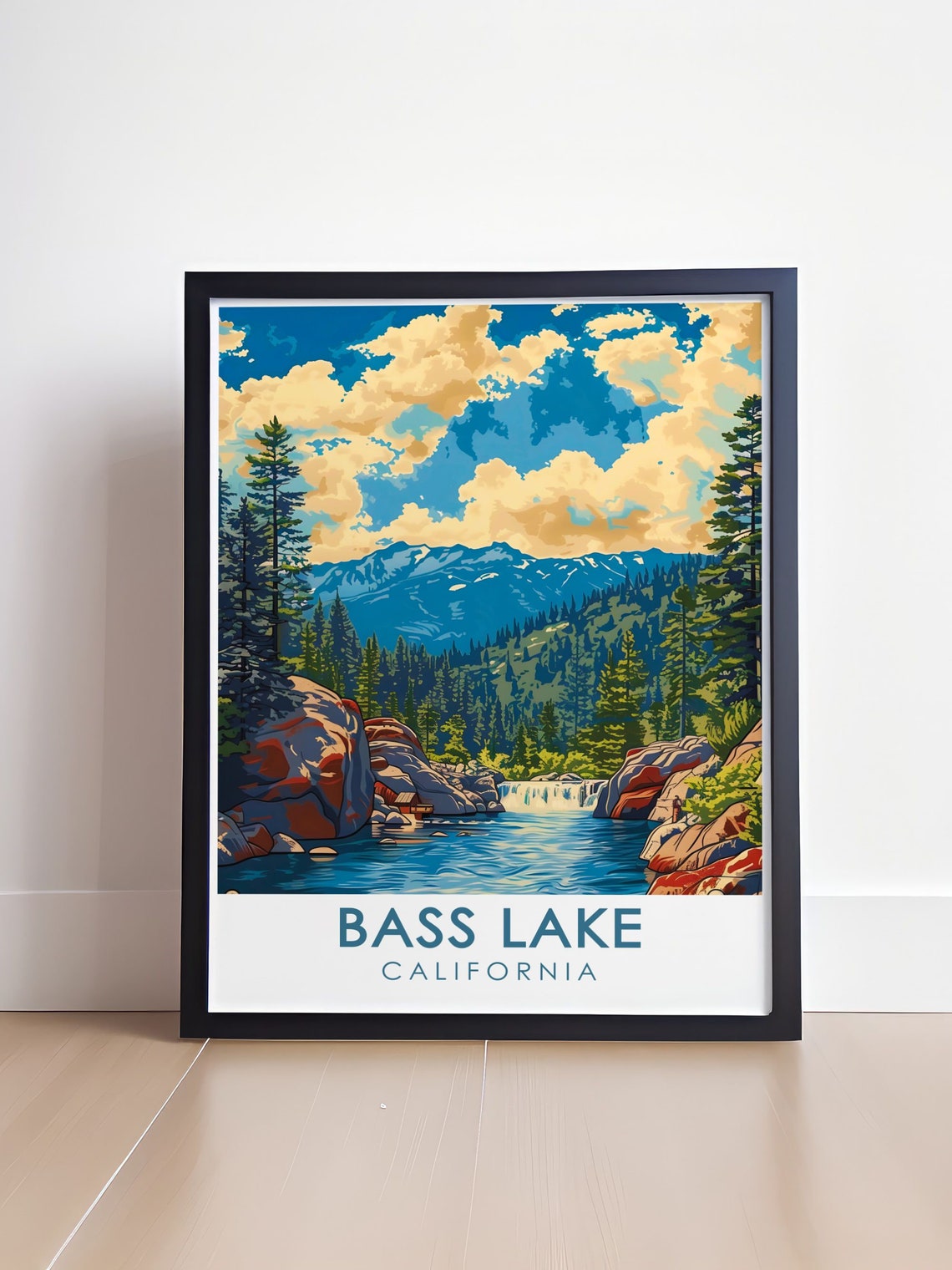 Bass Lake California Waterfall Gorge Pine Forest Mountain Poster - Image 4