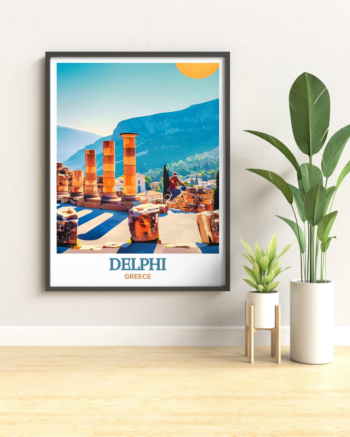 Temple Of Apollo Ruins At Delphi With Cyclist Retro Travel Poster - Image 2
