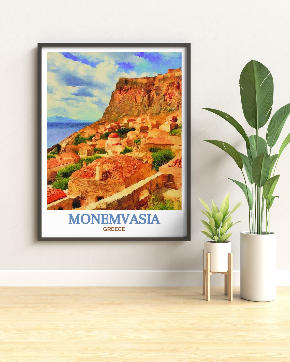 Monemvasia Greece Lower Town Terracotta Roofs Scenic Travel Poster - Image 3