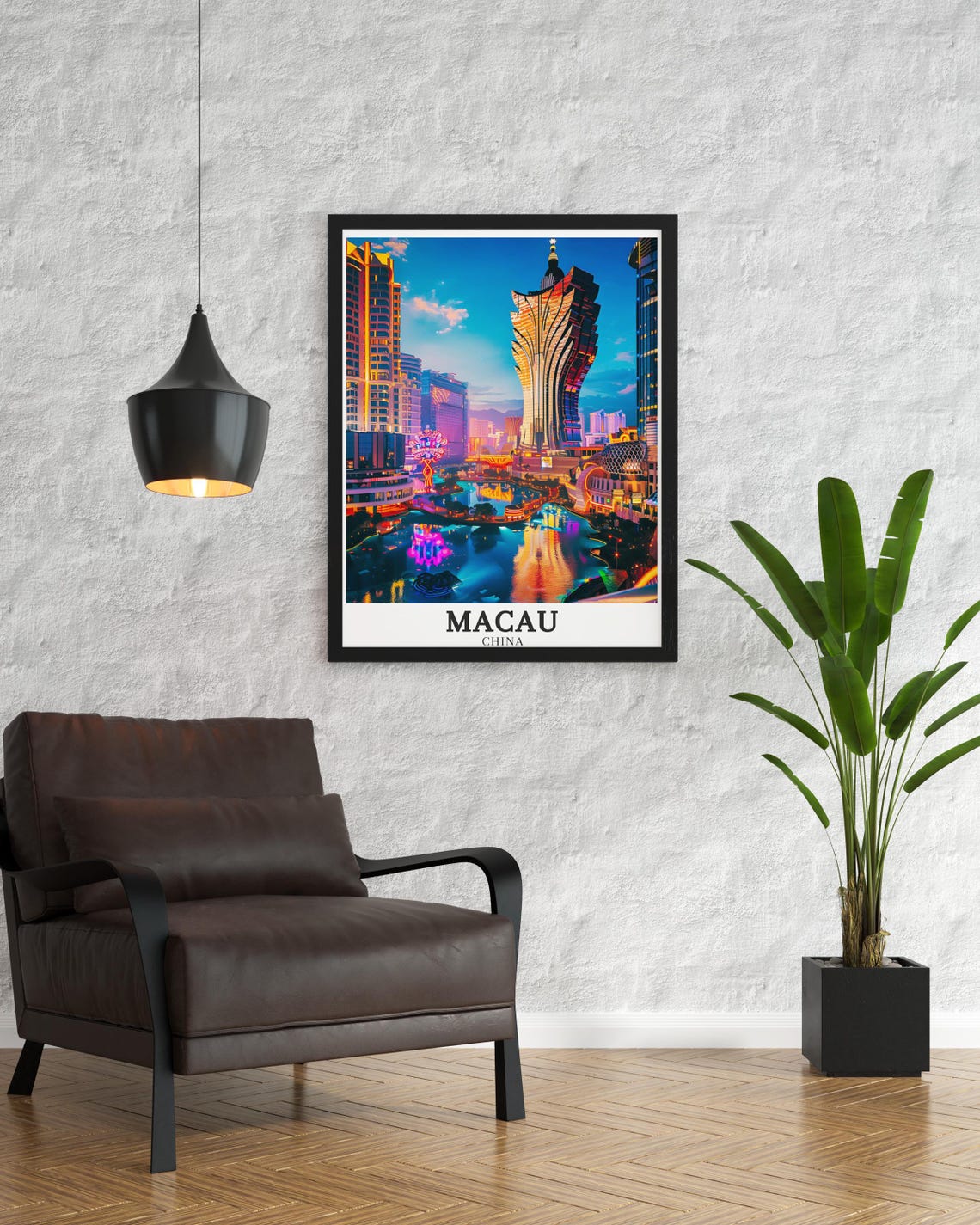 Macau China Cotai Strip Neon Night Skyline with Casino Towers Poster - Image 3