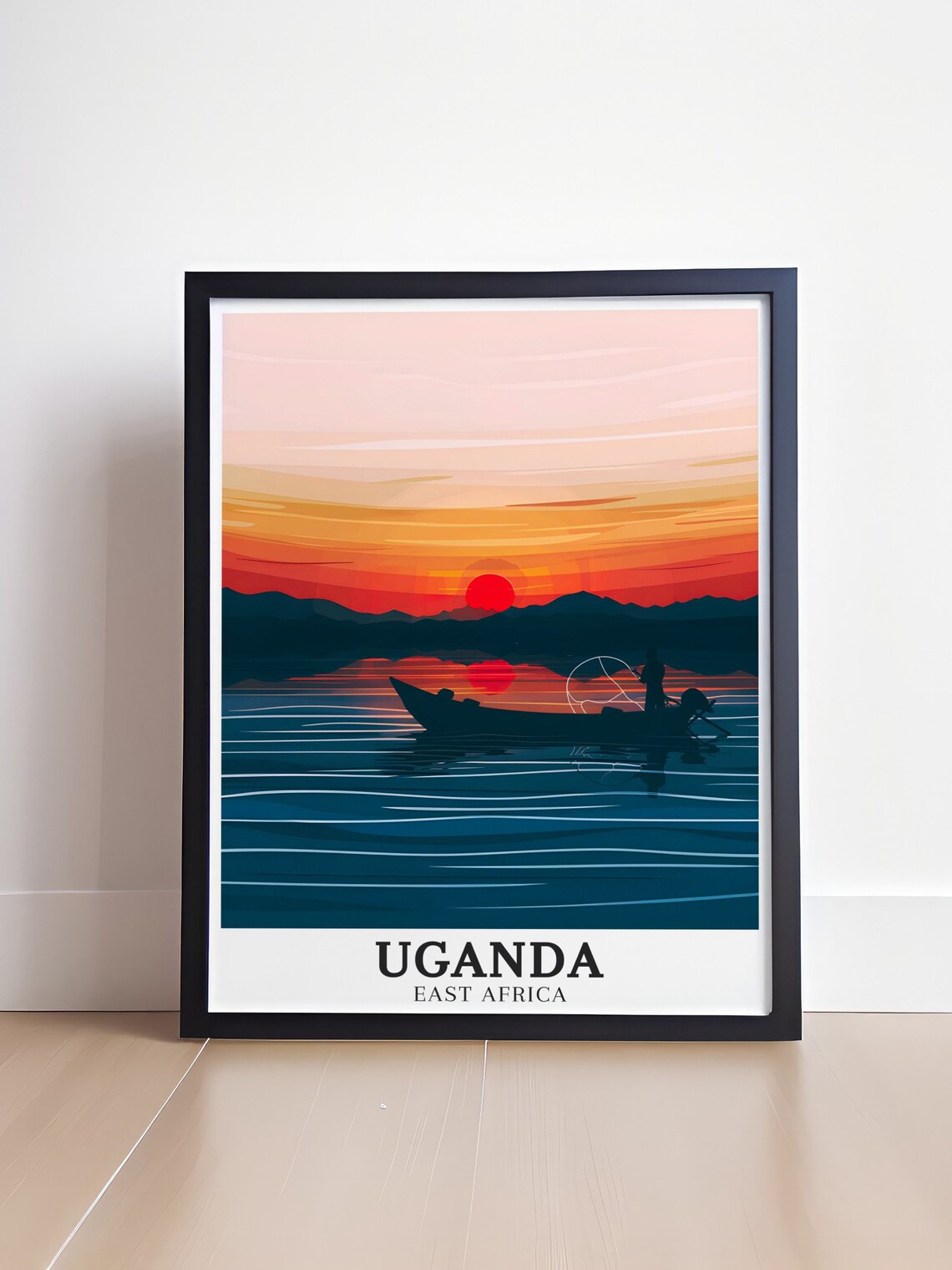 Uganda Lake Victoria Fisherman Sunset Silhouette Africa Poster - Image 4