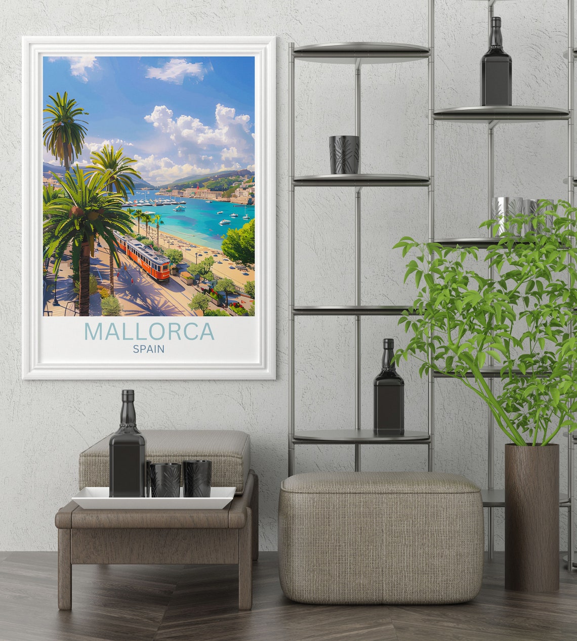 Palma Harbor Vintage Tram Palm Promenade Mallorca Spain Poster - Image 4