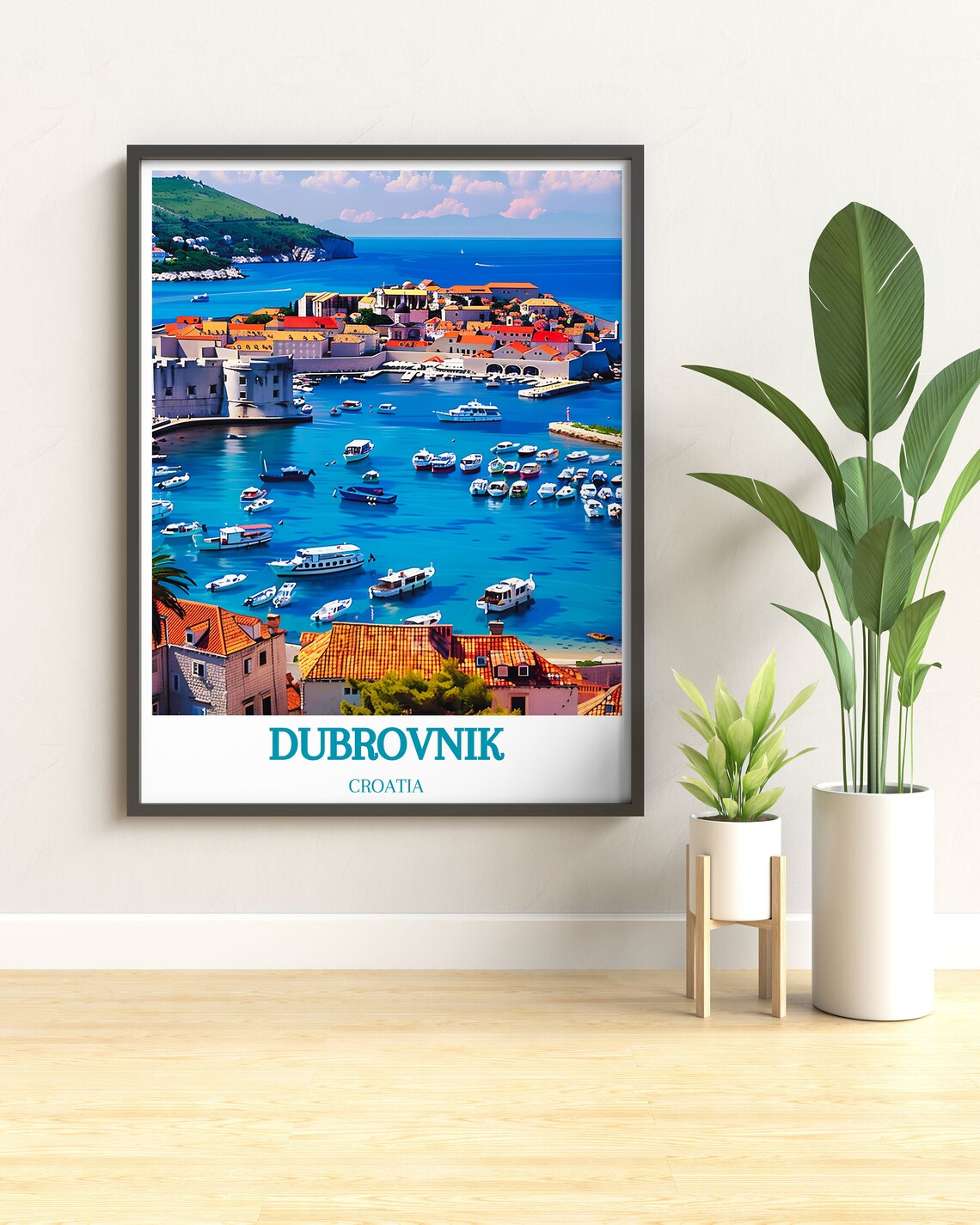 Dubrovnik Croatia Harbor Boats and Old Town Skyline View Poster - Image 2